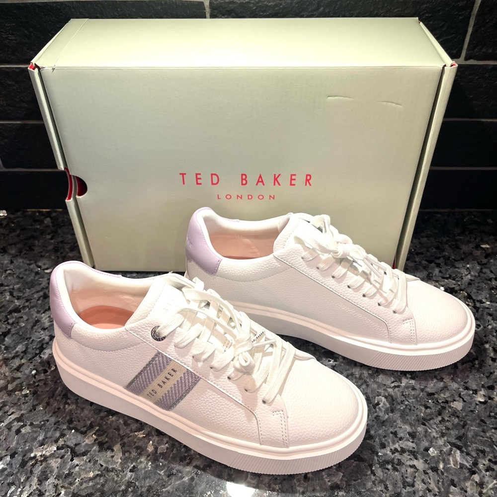 TED BAKER Lornie White Leather Sneakers - Size 8.5 - NEW in Box